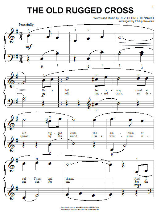 Rev. George Bennard The Old Rugged Cross (arr. Phillip Keveren) sheet music notes and chords arranged for Big Note Piano