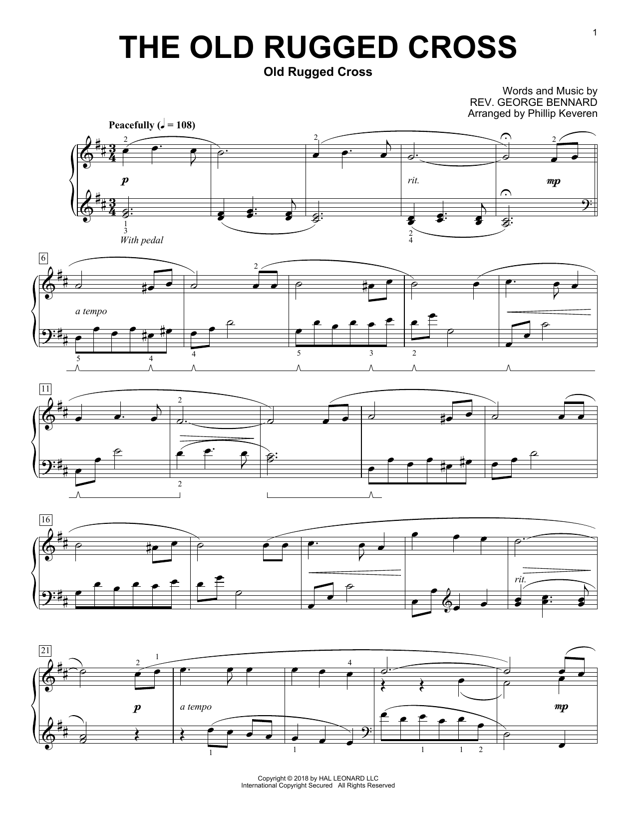 Rev. George Bennard The Old Rugged Cross [Classical version] (arr. Phillip Keveren) sheet music notes and chords arranged for Piano Solo
