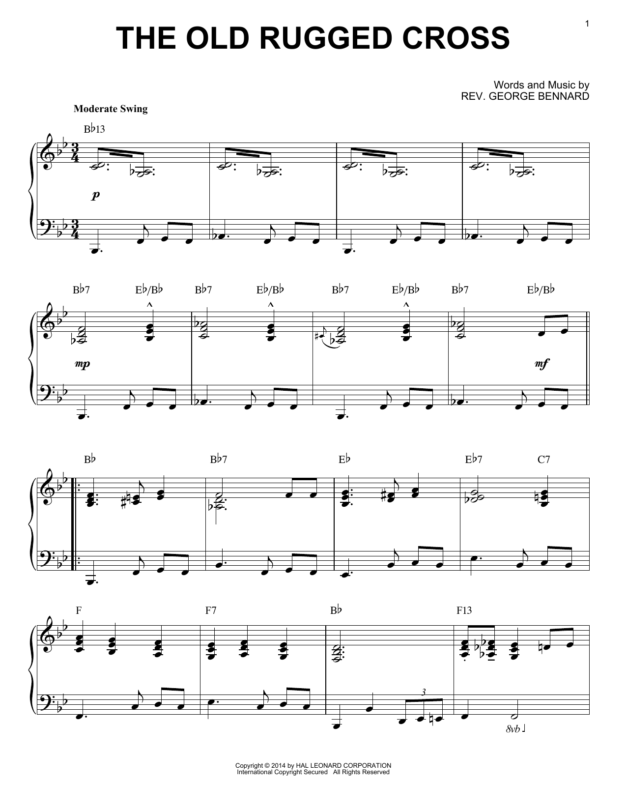Rev. George Bennard The Old Rugged Cross [Jazz version] (arr. Brent Edstrom) sheet music notes and chords arranged for Piano Solo