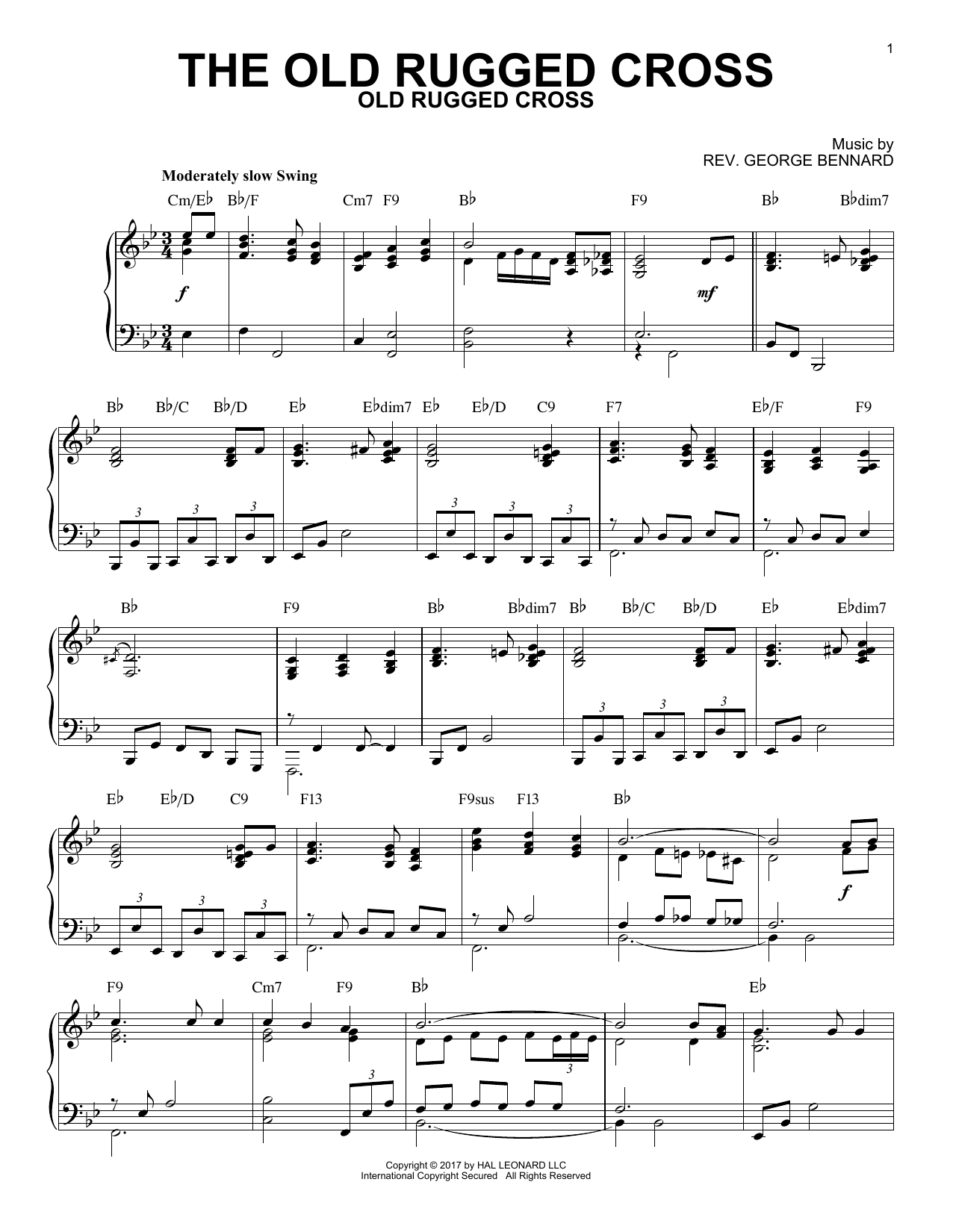 Rev. George Bennard The Old Rugged Cross [Jazz version] sheet music notes and chords arranged for Piano Solo