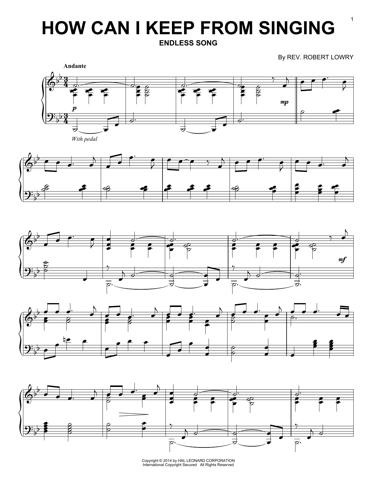 Rev. Robert Lowry How Can I Keep From Singing sheet music notes and chords arranged for Piano Solo
