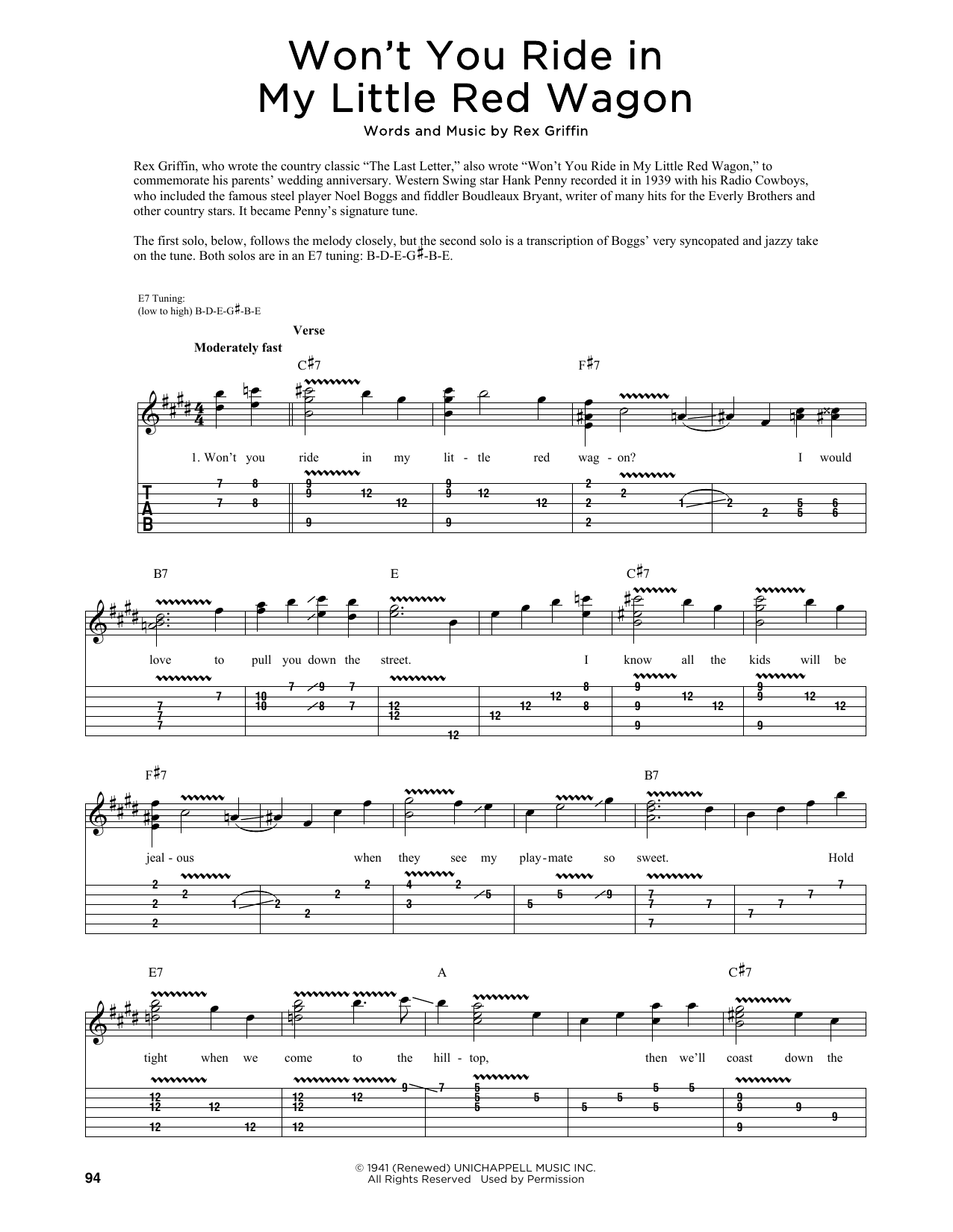 Rex Griffin Won't You Ride In My Little Red Wagon (arr. Fred Sokolow) sheet music notes and chords arranged for Guitar Tab