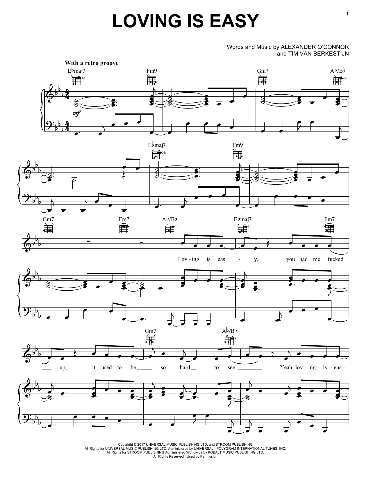 Rex Orange County Loving Is Easy (feat. Benny Sings) sheet music notes and chords arranged for Piano, Vocal & Guitar Chords (Right-Hand Melody)