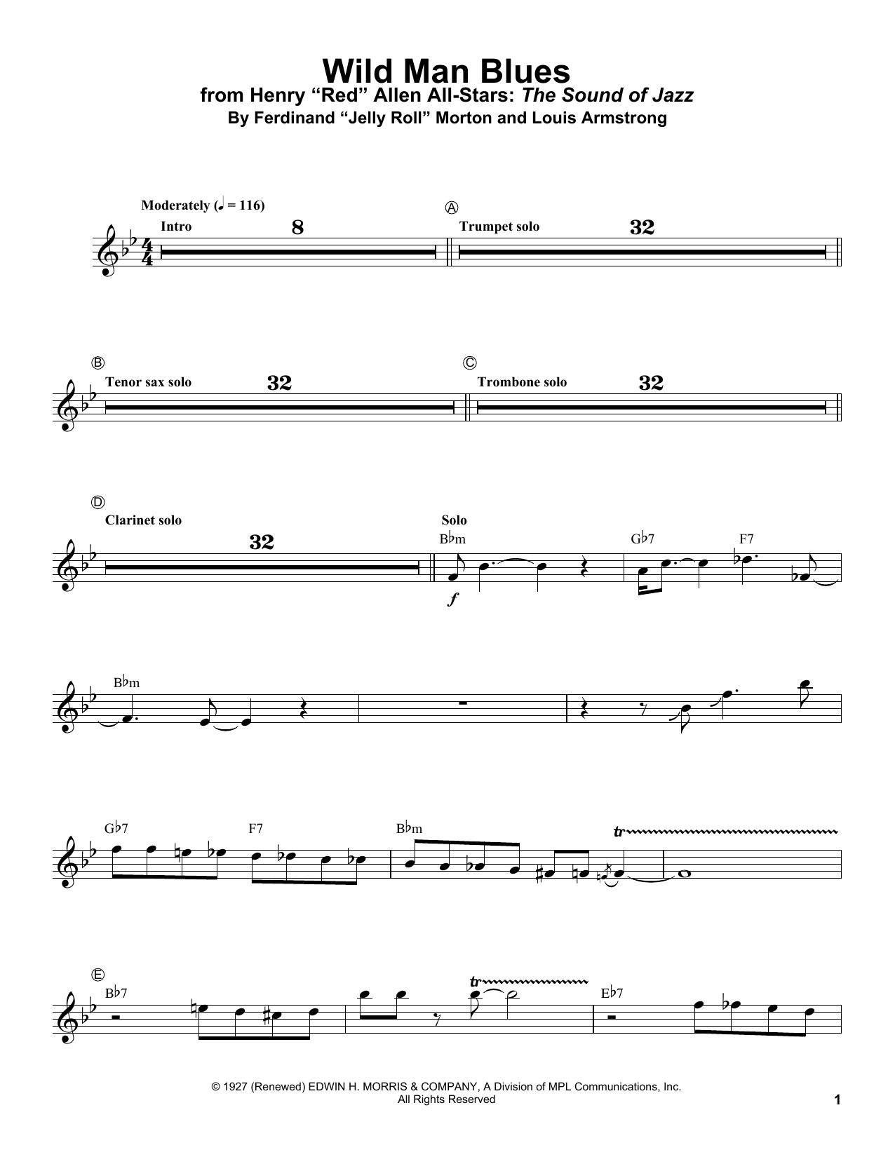 Rex Stewart Wild Man Blues sheet music notes and chords arranged for Trumpet Transcription