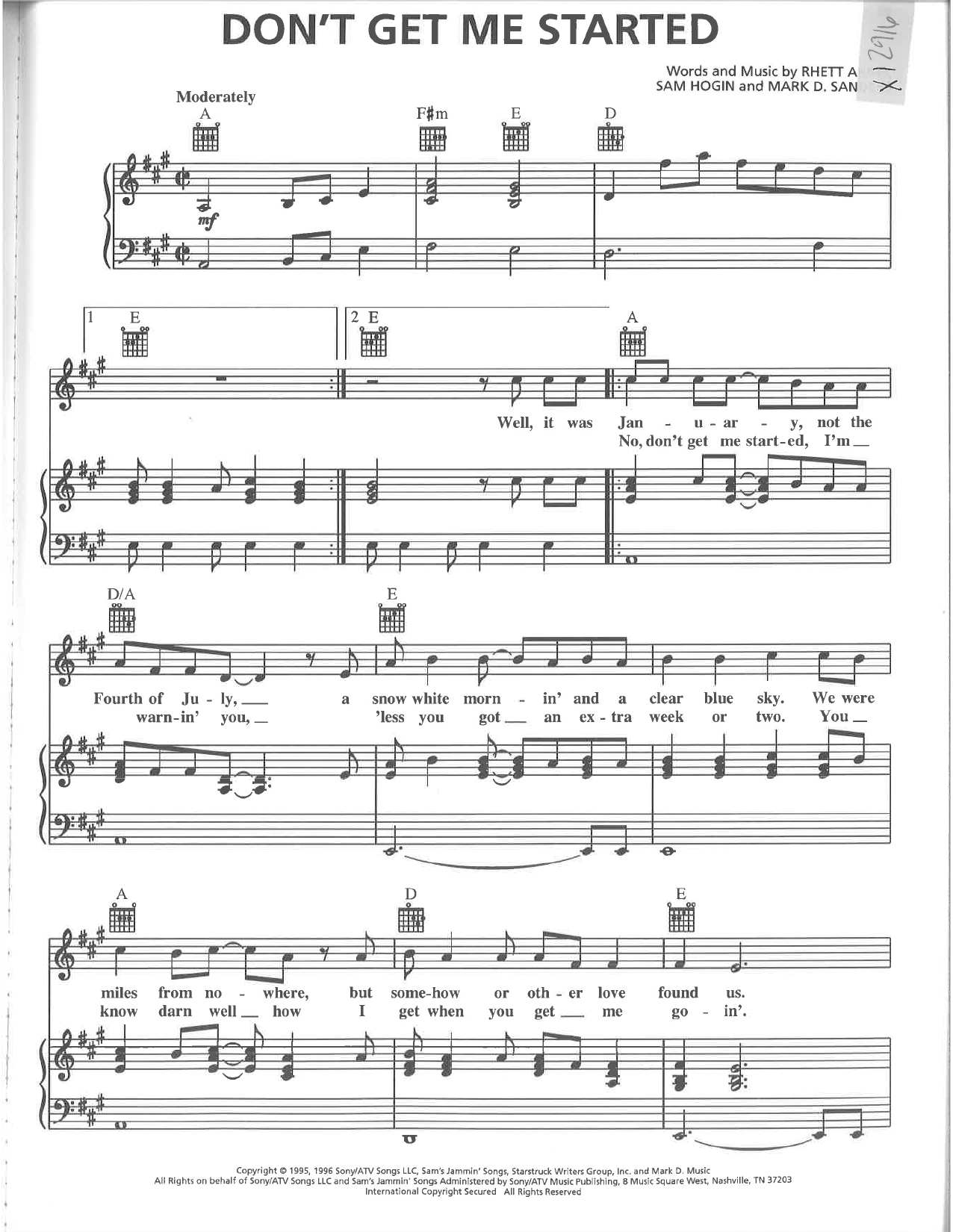 Rhett Akins Don't Get Me Started sheet music notes and chords arranged for Piano, Vocal & Guitar Chords (Right-Hand Melody)