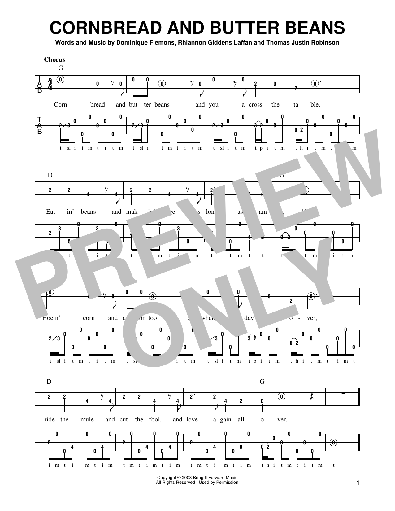 Rhiannon Giddens Laffan Cornbread And Butter Beans sheet music notes and chords arranged for Banjo Tab