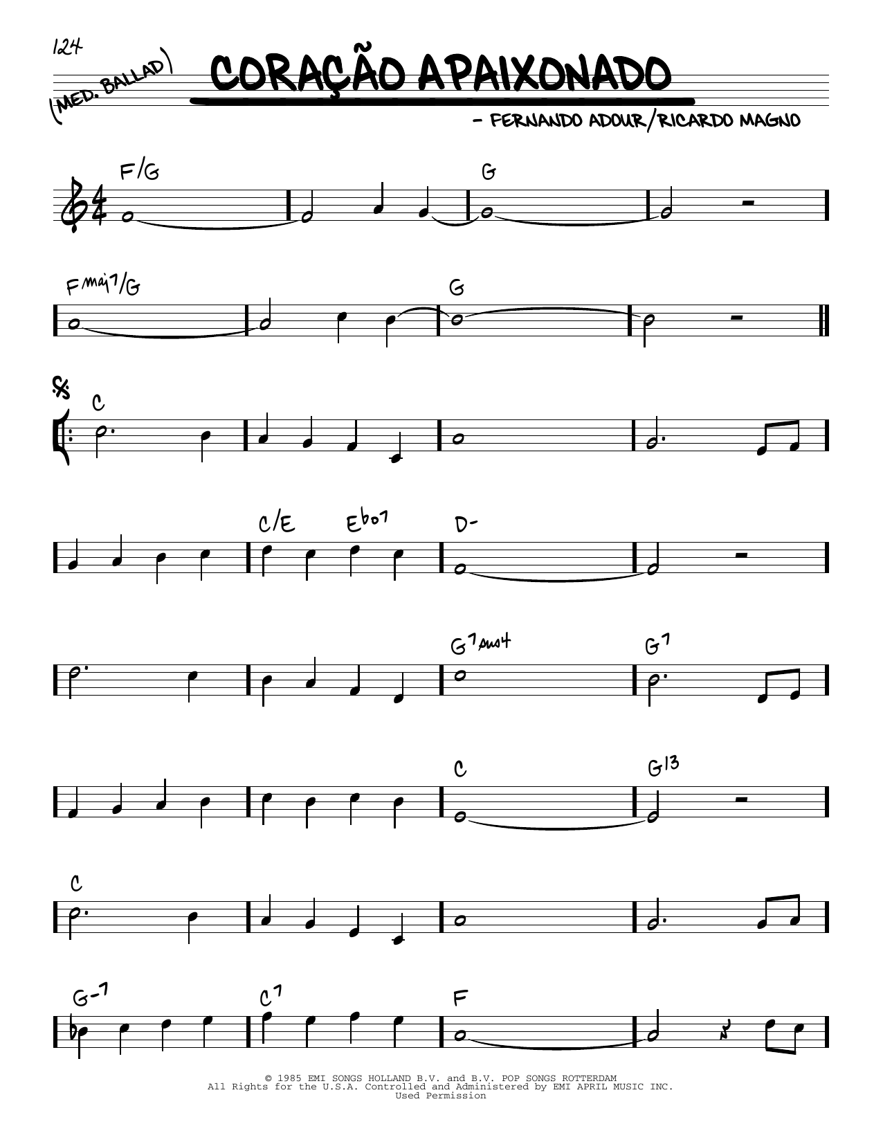 Ricardo Magno Coracao Apaixonado sheet music notes and chords arranged for Real Book – Melody & Chords