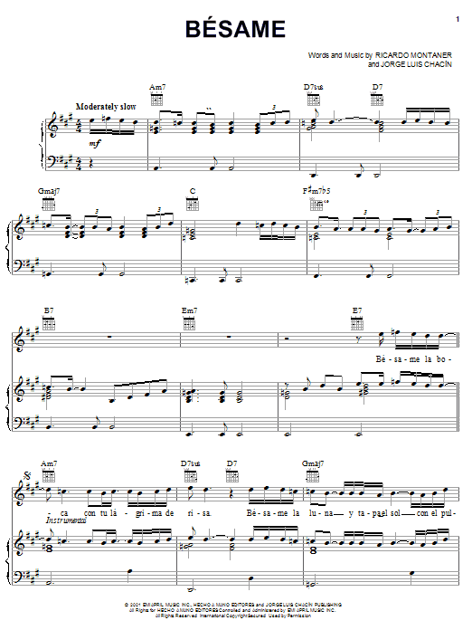 Ricardo Montaner Besame sheet music notes and chords arranged for Piano, Vocal & Guitar Chords (Right-Hand Melody)