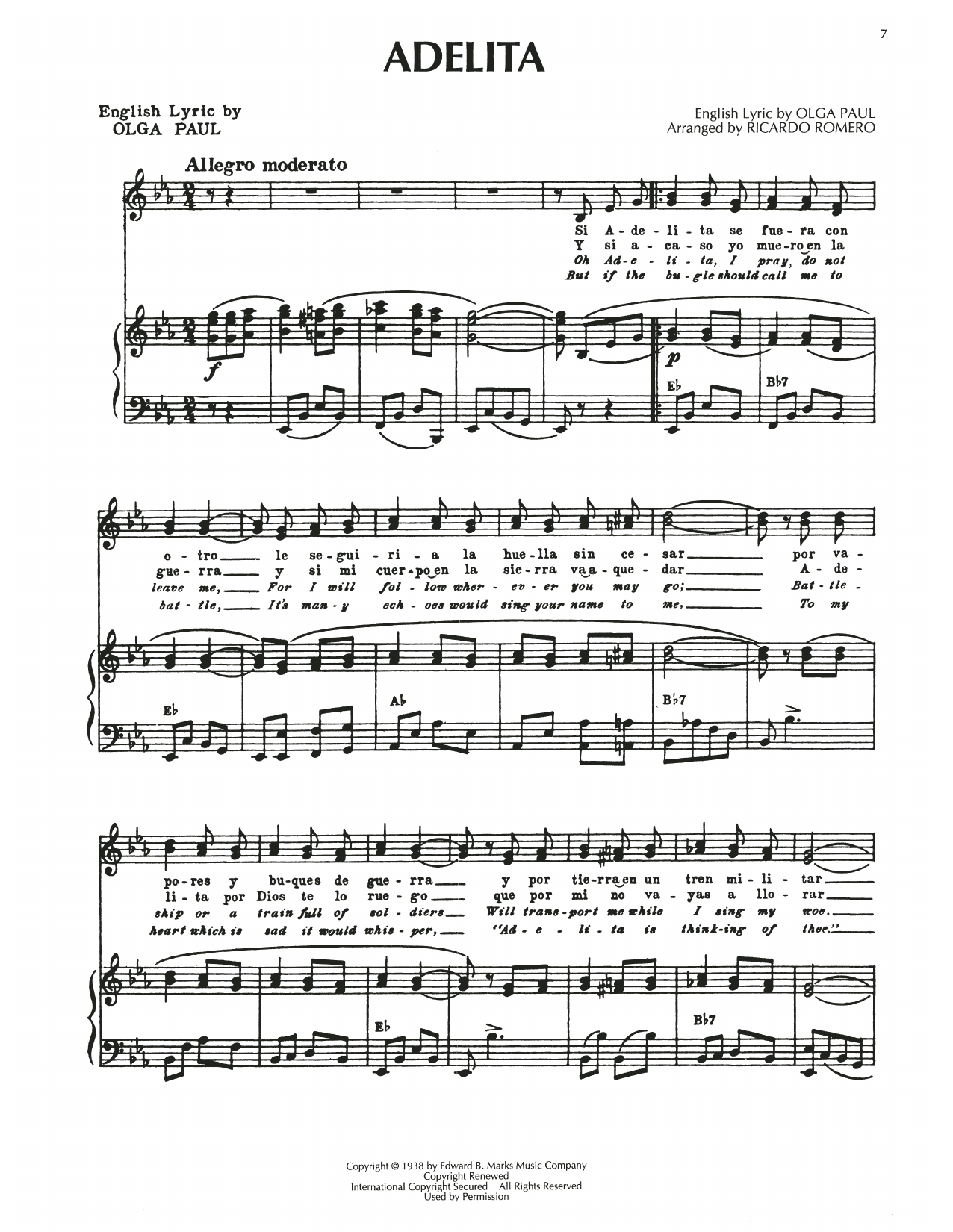 Ricardo Romero Adelita sheet music notes and chords arranged for Piano, Vocal & Guitar Chords (Right-Hand Melody)