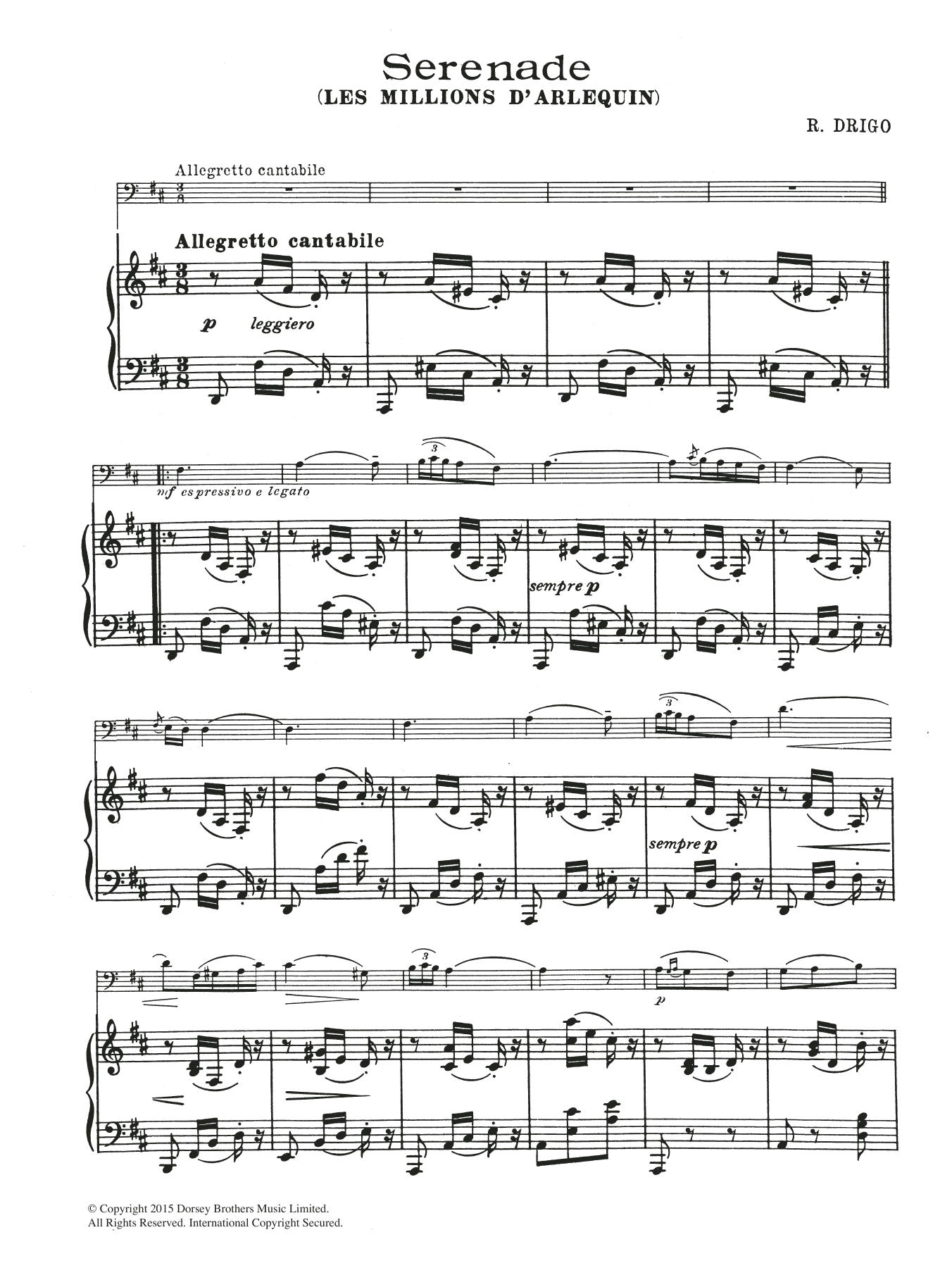 Riccardo Drigo Serenade (From Millions D'Arlequin) sheet music notes and chords arranged for Cello Solo
