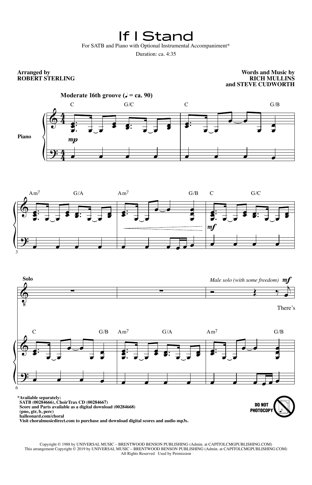Rich Mullins & Steve Cudworth If I Stand (arr. Robert Sterling) sheet music notes and chords arranged for SATB Choir