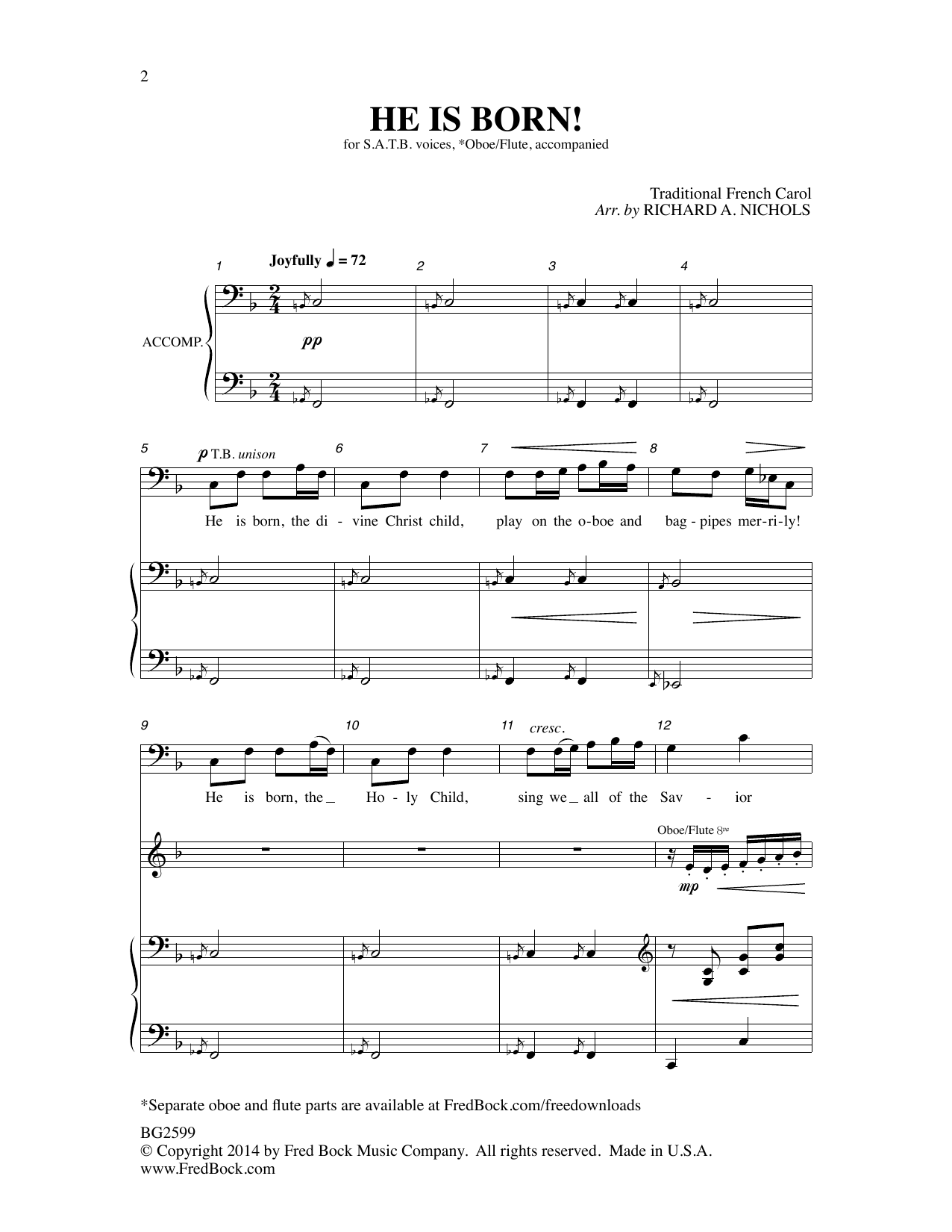 Richard A. Nichols He Is Born sheet music notes and chords arranged for SATB Choir
