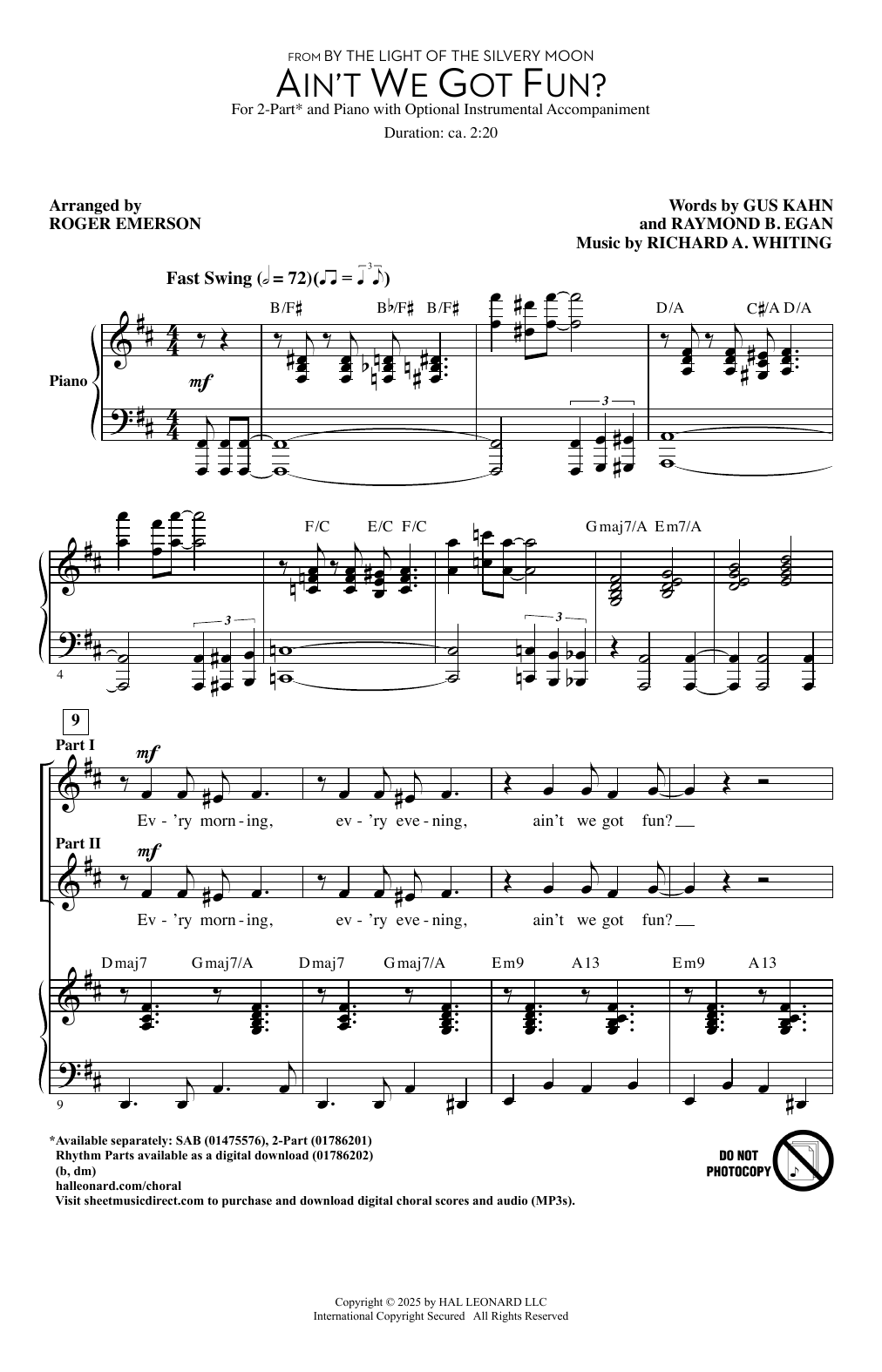 Richard A. Whiting Ain't We Got Fun? (arr. Roger Emerson) sheet music notes and chords arranged for SAB Choir