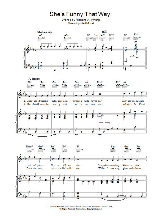 Richard A. Whiting She's Funny That Way sheet music notes and chords arranged for Piano, Vocal & Guitar Chords