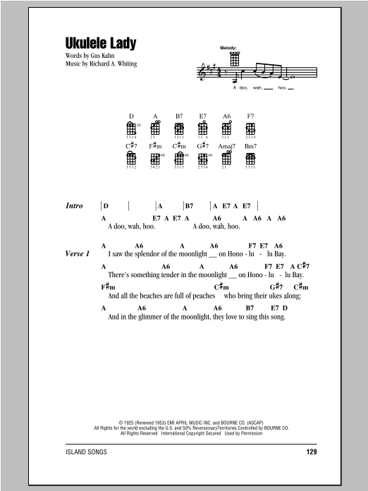 Richard A. Whiting Ukulele Lady sheet music notes and chords arranged for Ukulele Chords/Lyrics
