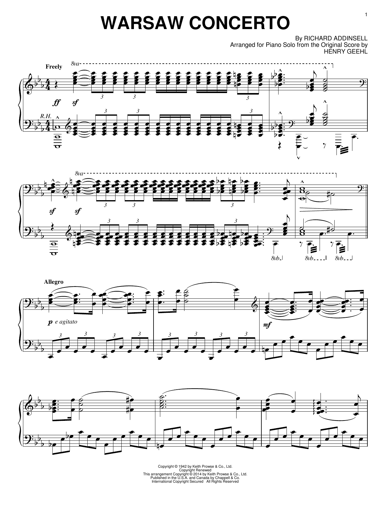 Richard Addinsell Warsaw Concerto sheet music notes and chords arranged for Piano Solo