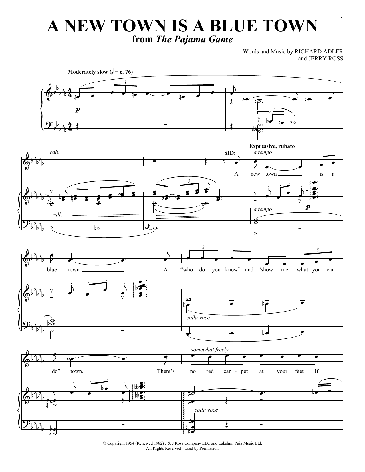 Richard Adler A New Town Is A Blue Town (from The Pajama Game) sheet music notes and chords arranged for Piano & Vocal