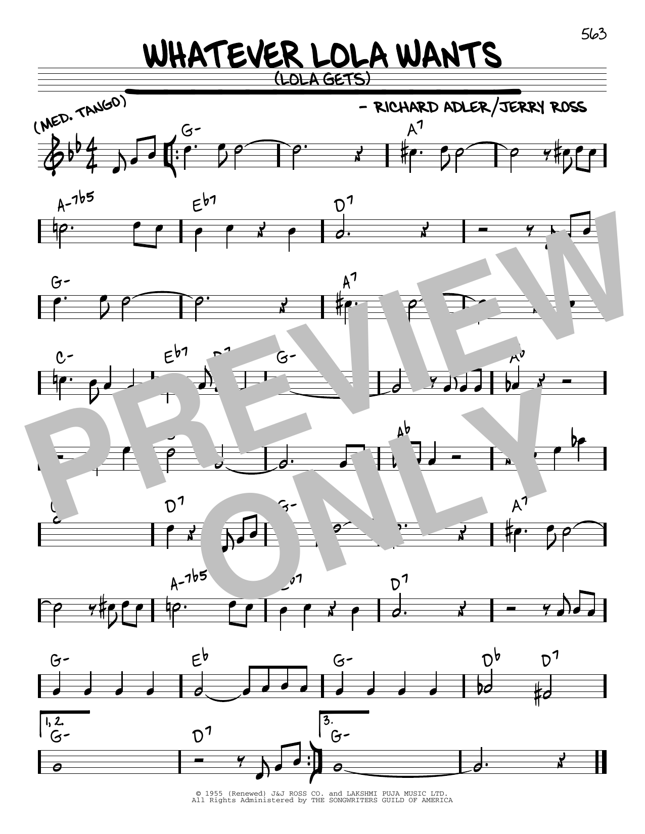 Richard Adler and Jerry Ross Whatever Lola Wants (Lola Gets) sheet music notes and chords arranged for Real Book – Melody & Chords