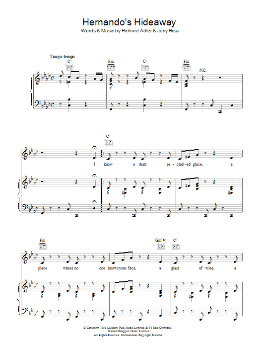 Richard Adler Hernando's Hideaway sheet music notes and chords arranged for Very Easy Piano