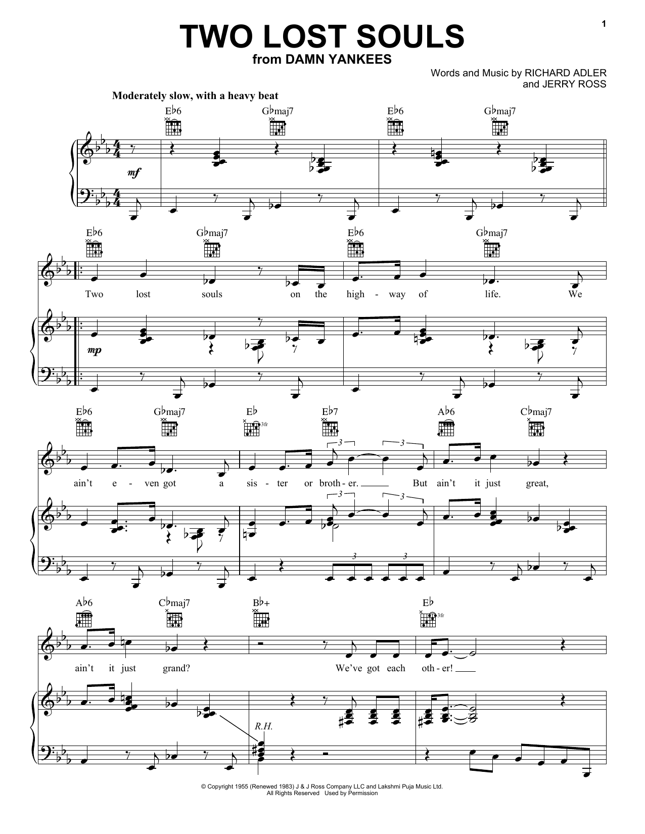 Richard Adler Two Lost Souls sheet music notes and chords arranged for Piano, Vocal & Guitar Chords (Right-Hand Melody)