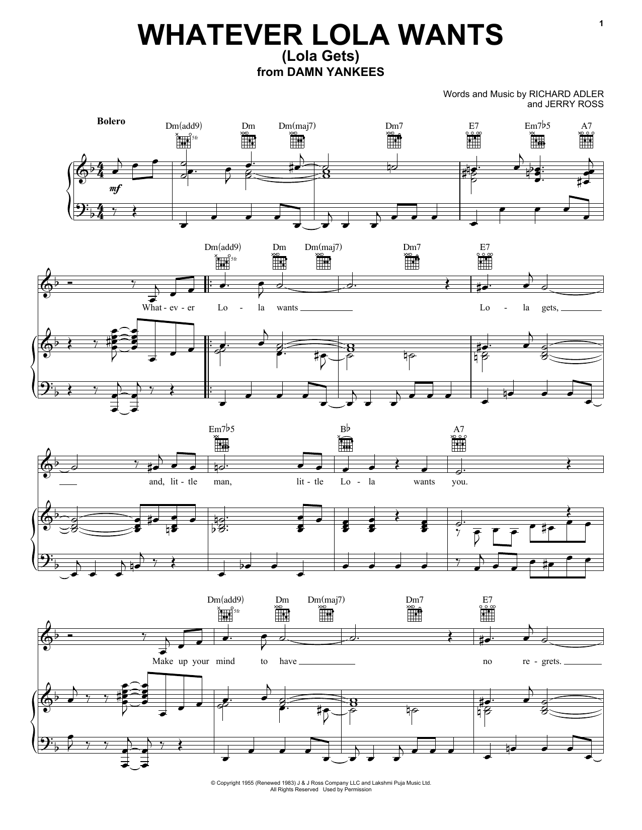 Richard Adler Whatever Lola Wants (Lola Gets) sheet music notes and chords arranged for Piano & Vocal