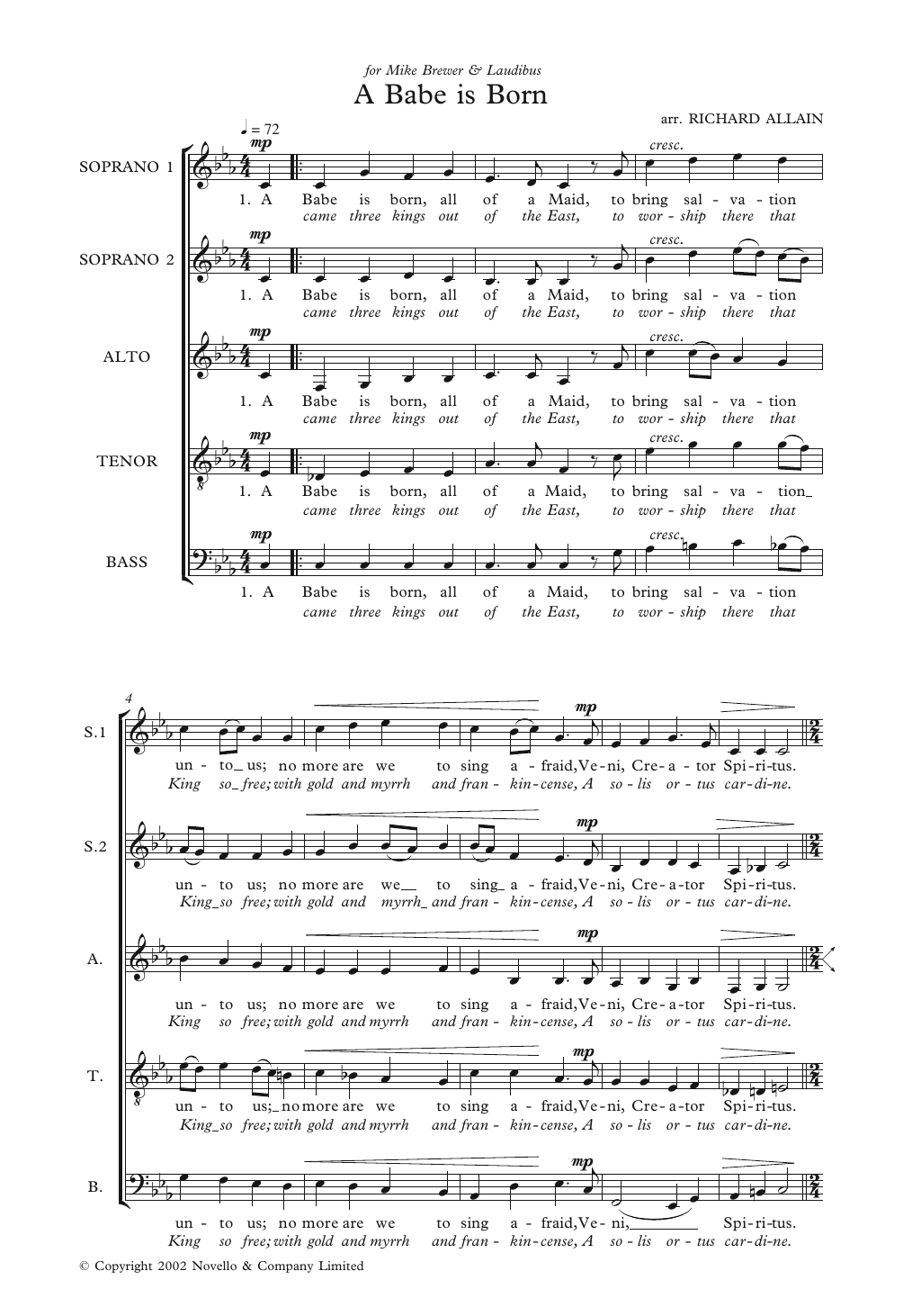 Richard Allain A Babe Is Born sheet music notes and chords arranged for Piano, Vocal & Guitar Chords