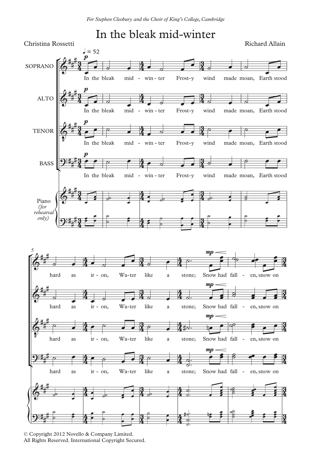 Richard Allain In The Bleak Mid-Winter sheet music notes and chords arranged for SATB Choir