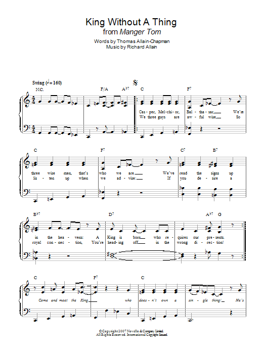 Richard Allain King Without A Thing (from 'Manger Tom') sheet music notes and chords arranged for Easy Piano