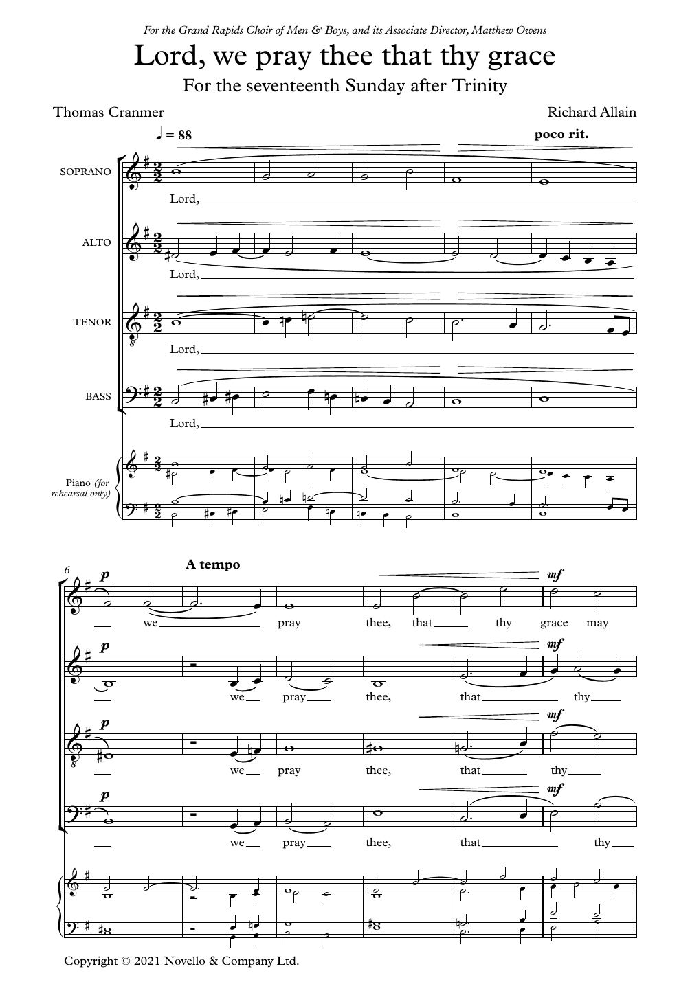 Richard Allain Lord, we pray thee that thy grace sheet music notes and chords arranged for SATB Choir