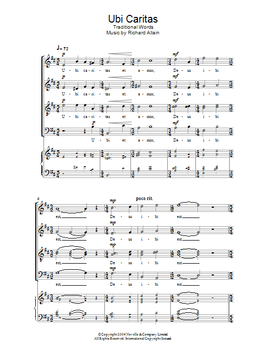 Richard Allain Ubi Caritas sheet music notes and chords arranged for Choir