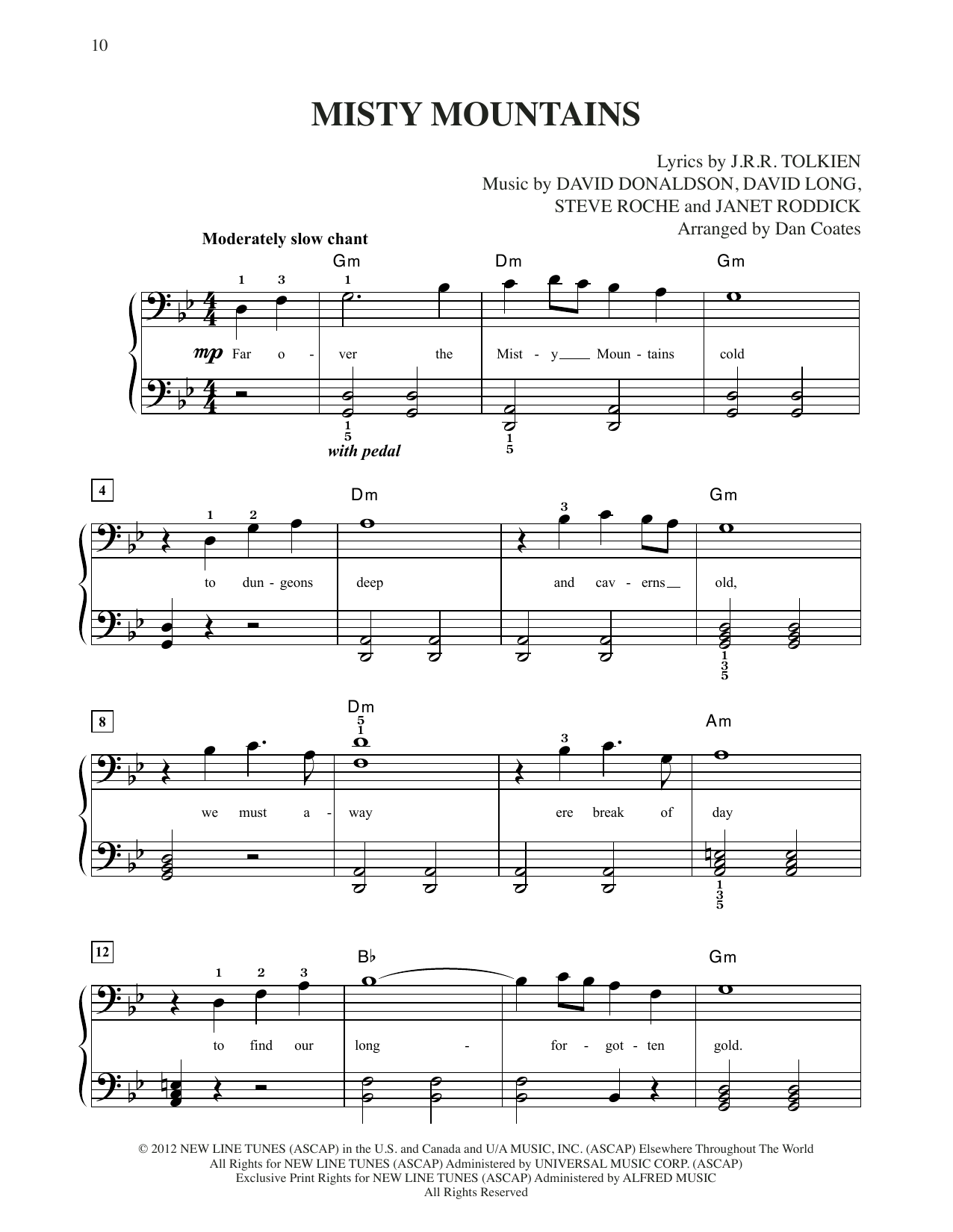 Richard Armitage Misty Mountains (from The Hobbit: An Unexpected Journey) (arr. Dan Coates) sheet music notes and chords arranged for Easy Piano