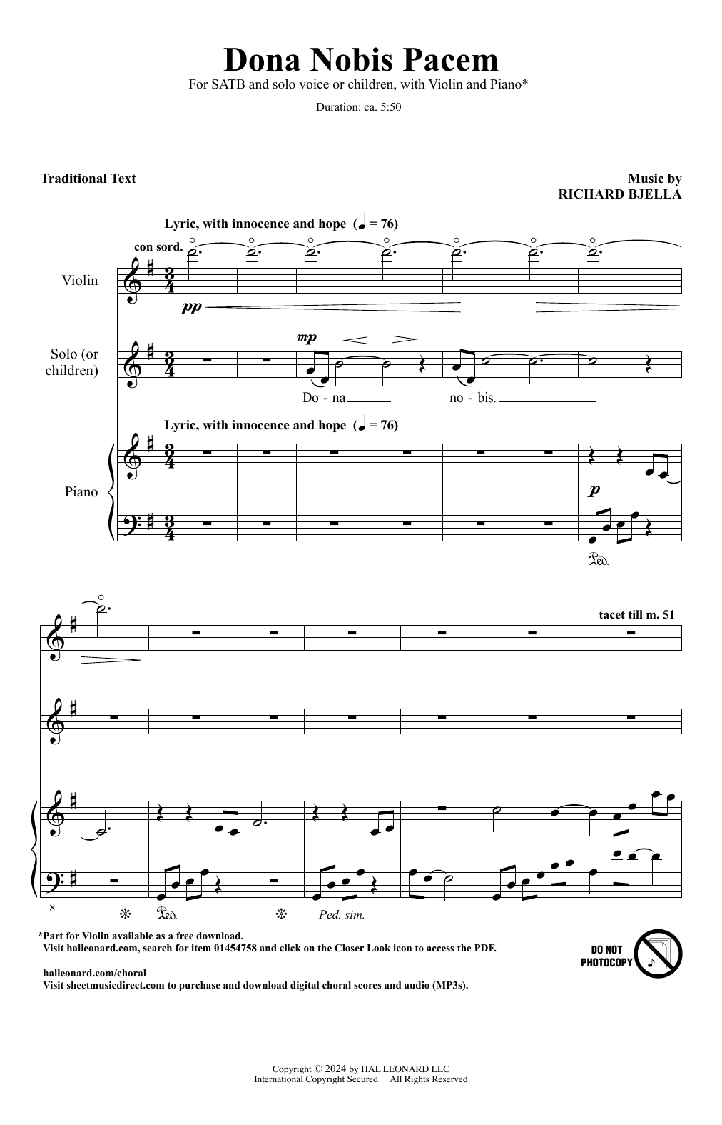 Richard Bjella Dona Nobis Pacem sheet music notes and chords arranged for SATB Choir
