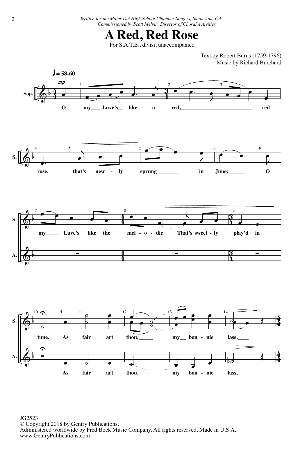 Richard Burchard A Red, Red Rose sheet music notes and chords arranged for SATB Choir
