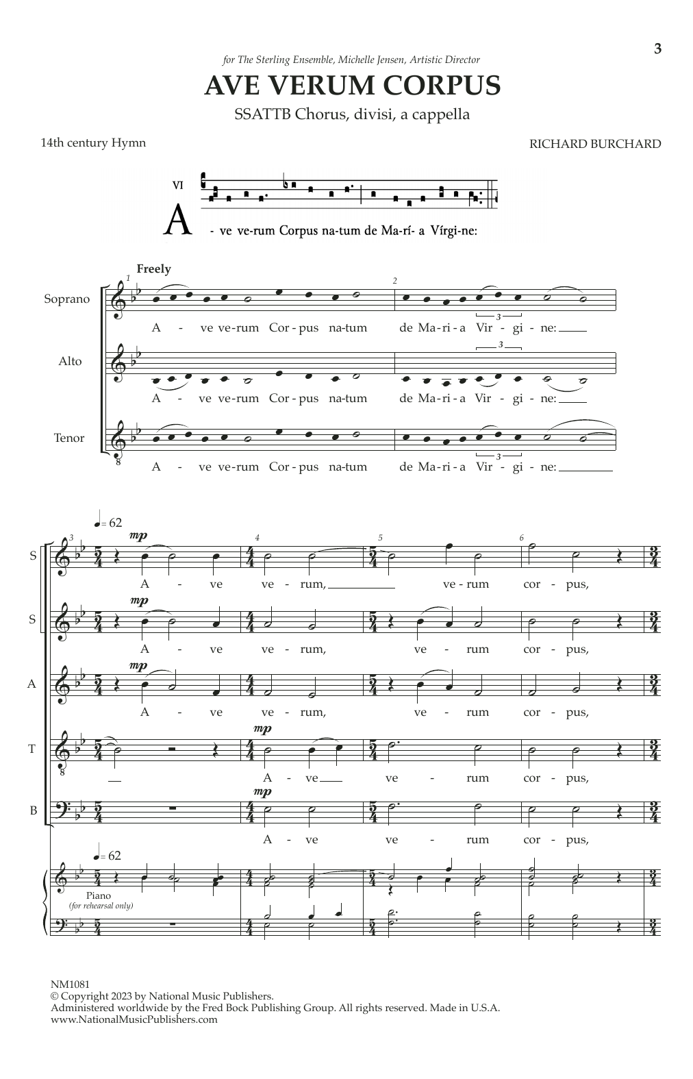 Richard Burchard Ave Verum Corpus (Partner For O Magnum Mysterium) sheet music notes and chords arranged for Choir