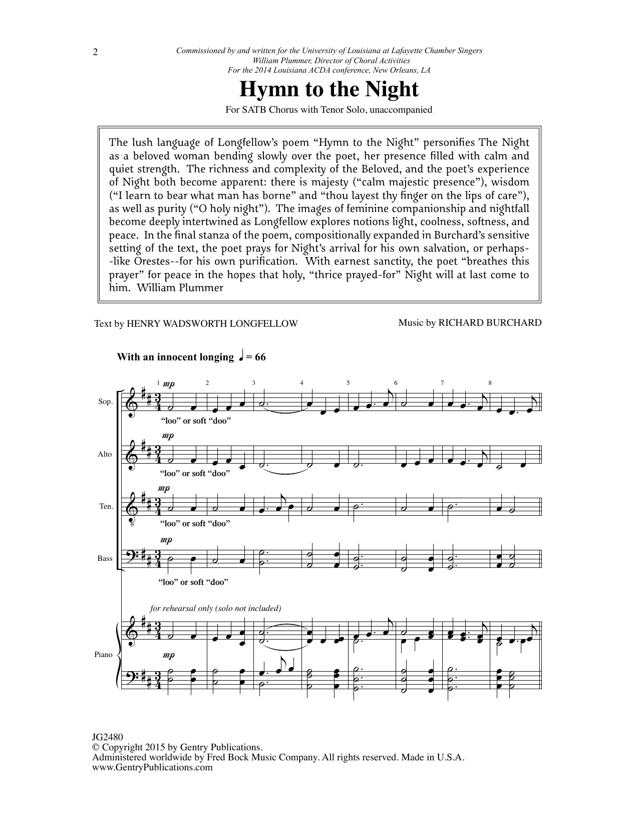 Richard Burchard Hymn To The Night sheet music notes and chords arranged for SATB Choir