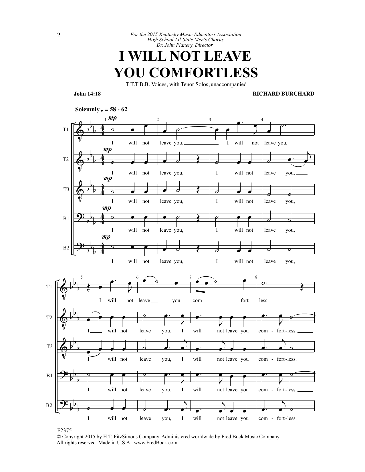 Richard Burchard I Will Not Leave You Comfortless sheet music notes and chords arranged for Choir