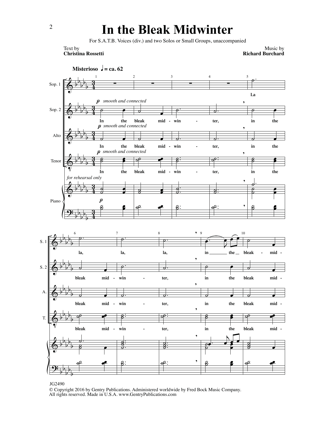 Richard Burchard In the Bleak Midwinter sheet music notes and chords arranged for SATB Choir