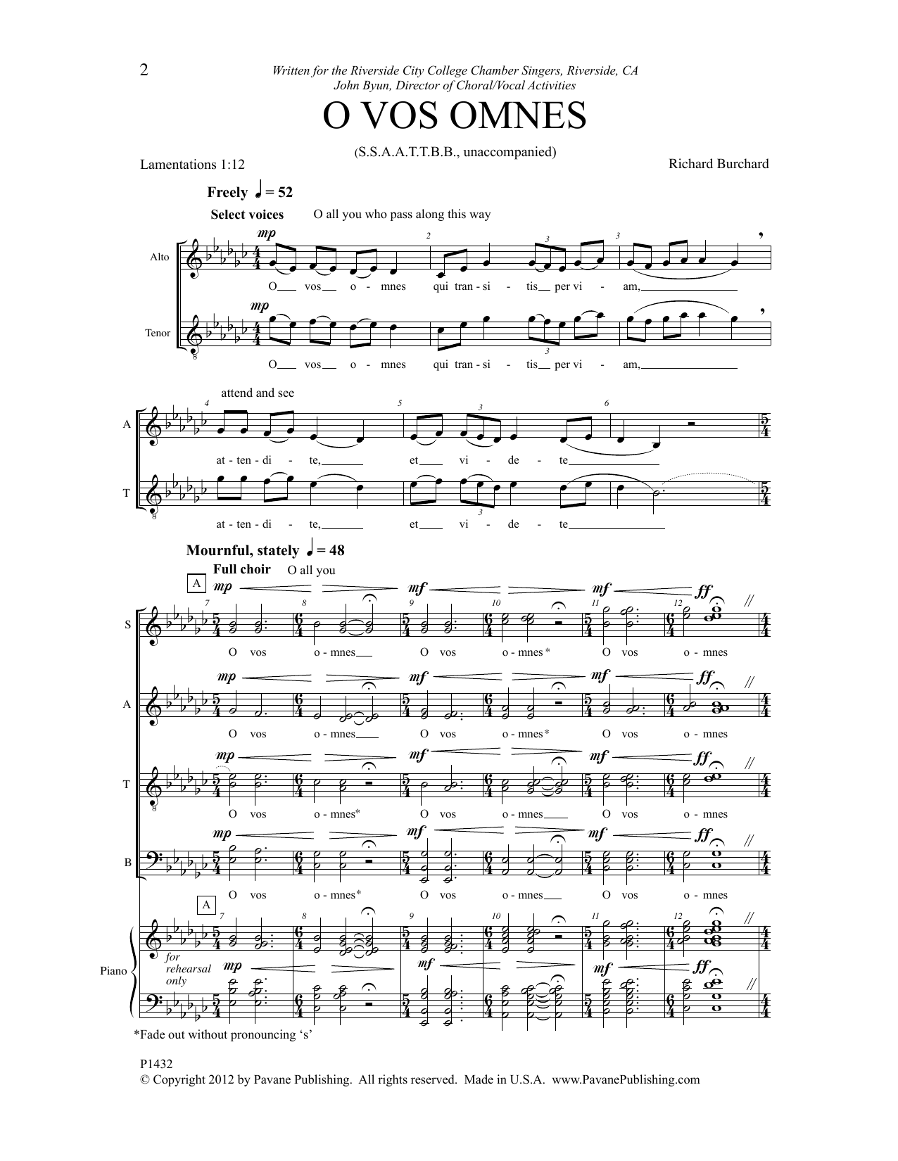 Richard Burchard O Vos Omnes sheet music notes and chords arranged for Choir