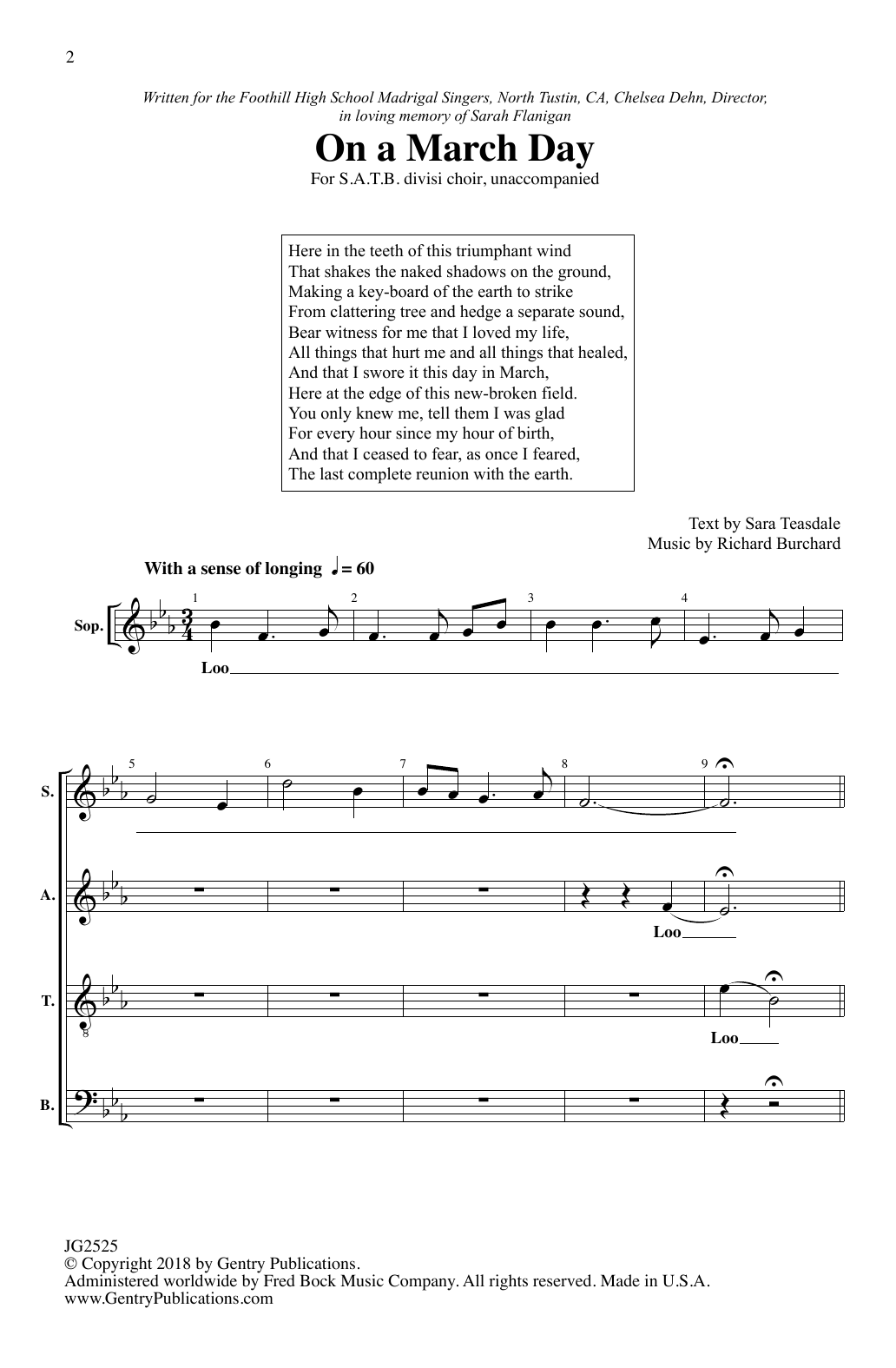 Richard Burchard On A March Day sheet music notes and chords arranged for SATB Choir