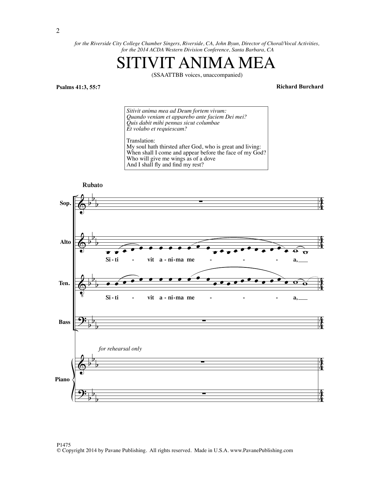 Richard Burchard Sitivit anima mea sheet music notes and chords arranged for SSAATTBB Choir
