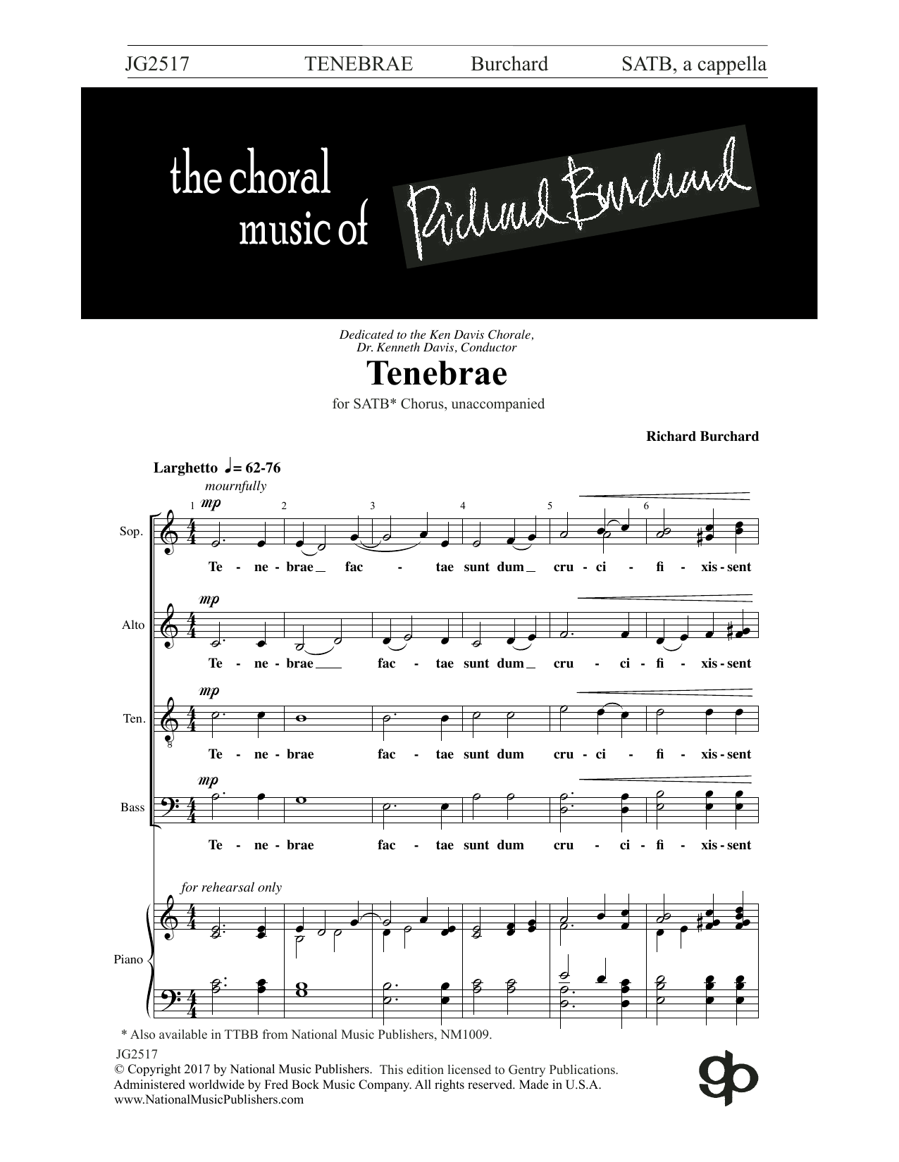 Richard Burchard Tenebrae sheet music notes and chords arranged for SATB Choir
