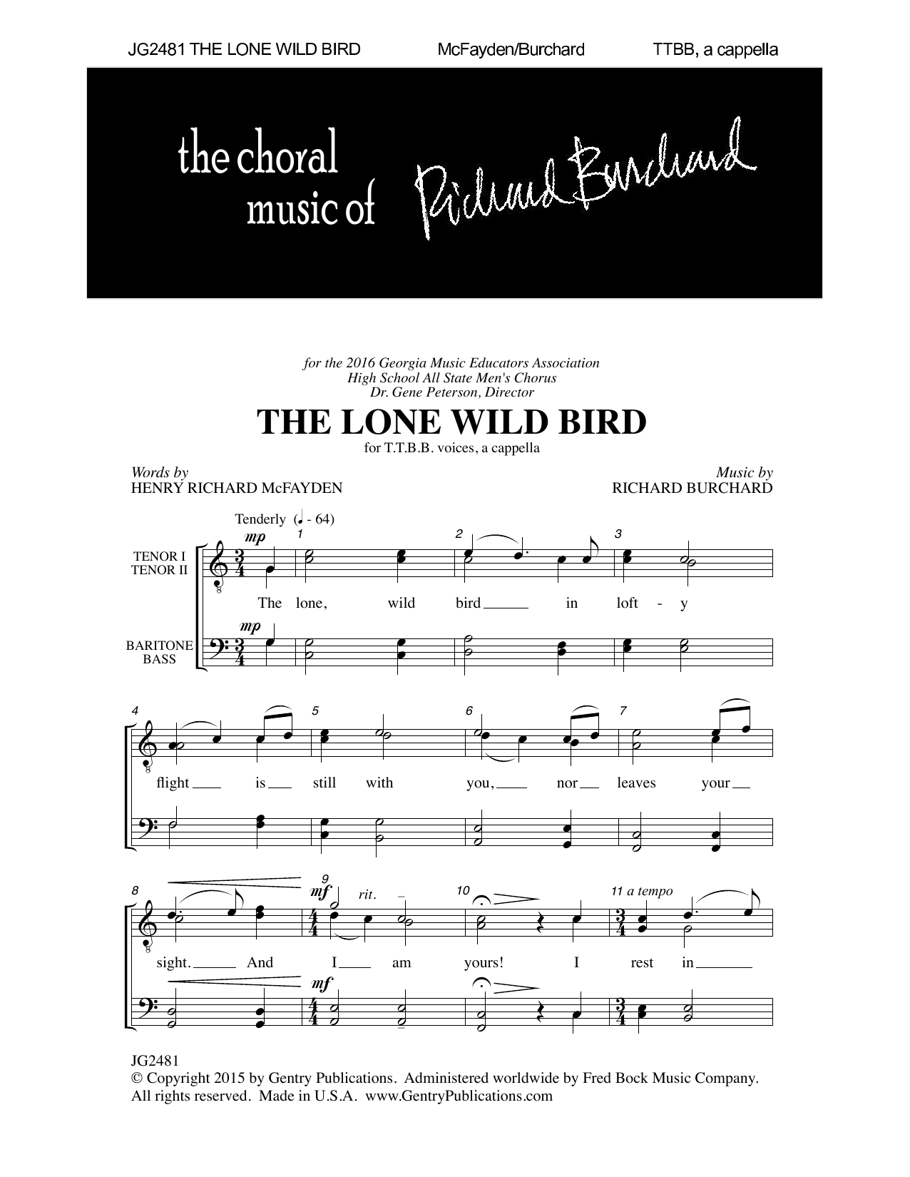 Richard Burchard The Lone Wild Bird sheet music notes and chords arranged for TTBB Choir