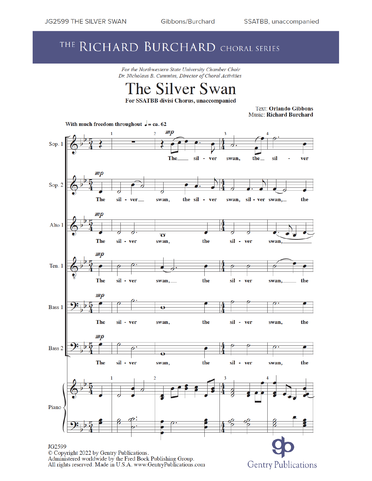 Richard Burchard The Silver Swan sheet music notes and chords arranged for Choir