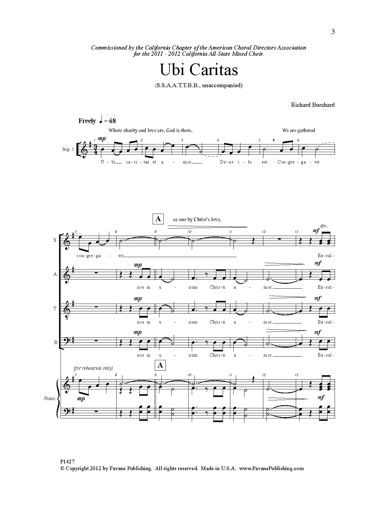 Richard Burchard Ubi Caritas sheet music notes and chords arranged for Choir