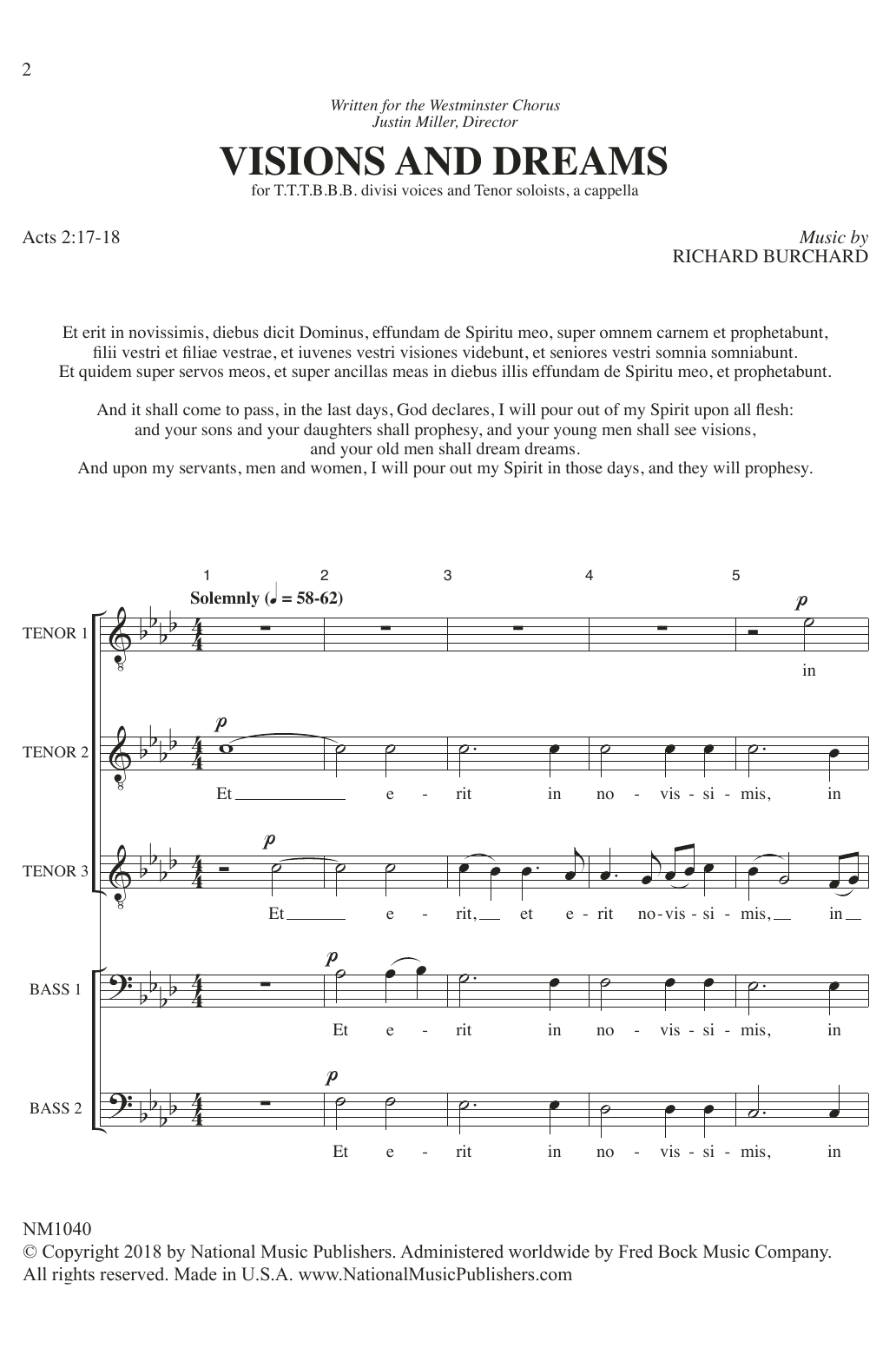 Richard Burchard Visions And Dreams sheet music notes and chords arranged for TTBB Choir