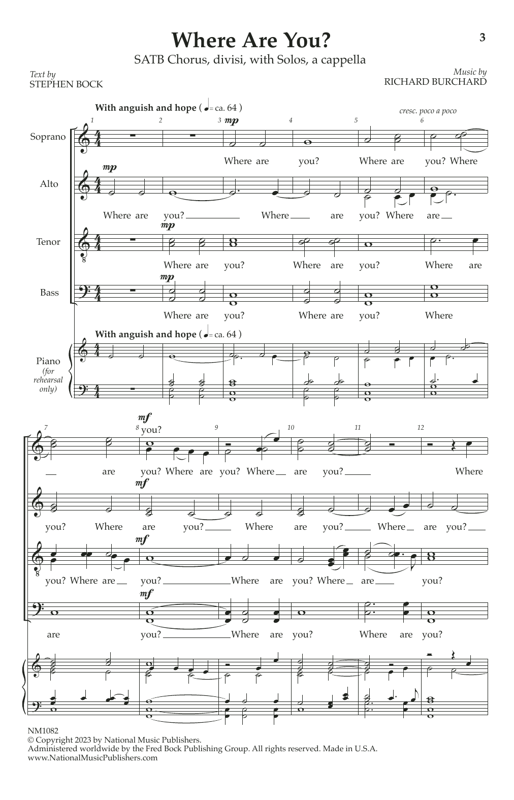Richard Burchard Where Are You? sheet music notes and chords arranged for Choir
