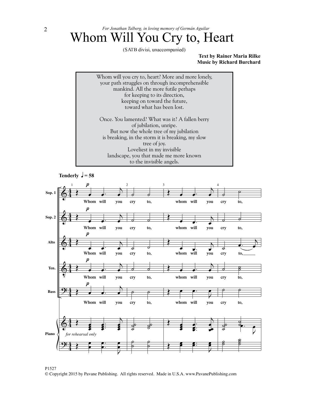 Richard Burchard Whom Will You Cry To, Heart? sheet music notes and chords arranged for SATB Choir