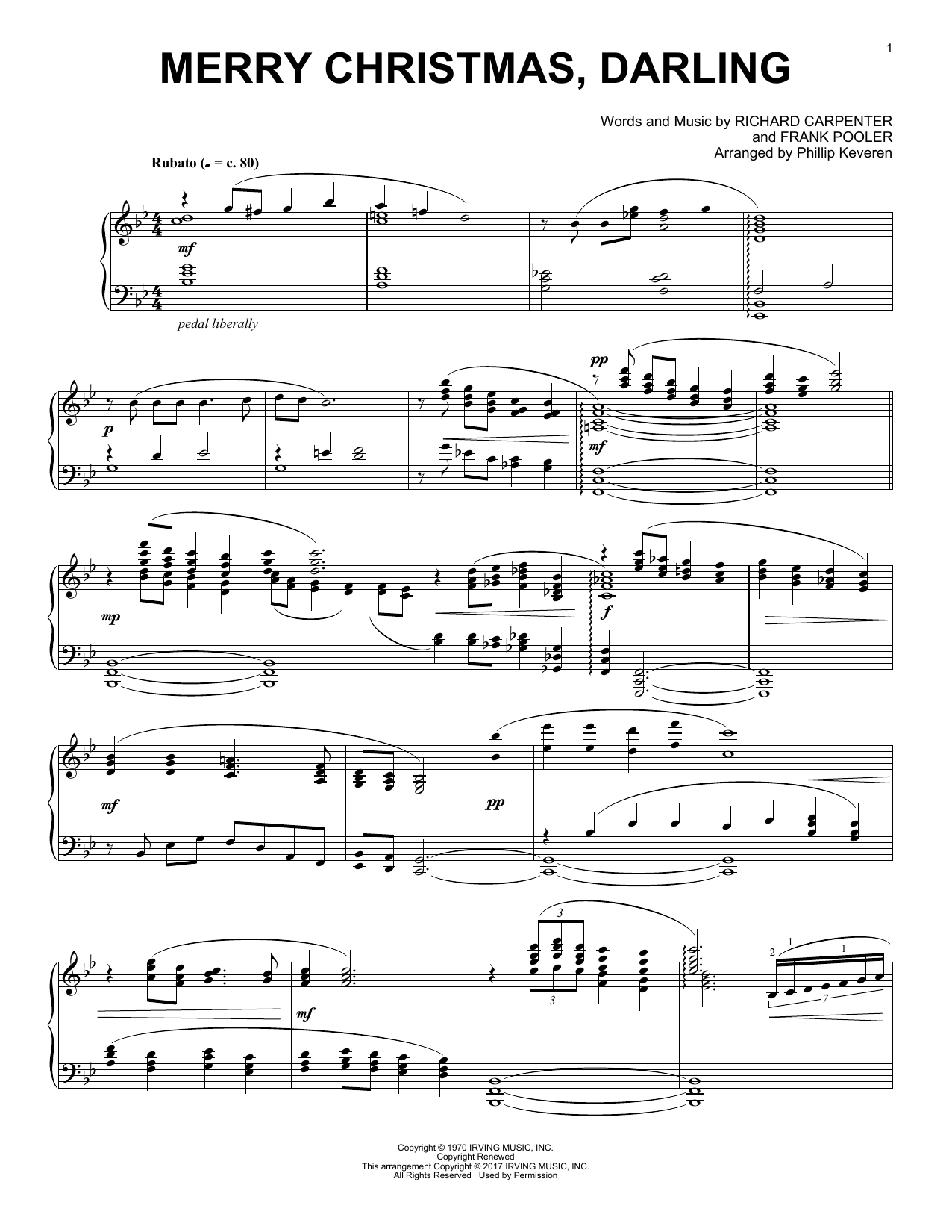 Richard Carpenter Merry Christmas, Darling [Classical version] (arr. Phillip Keveren) sheet music notes and chords arranged for Piano Solo