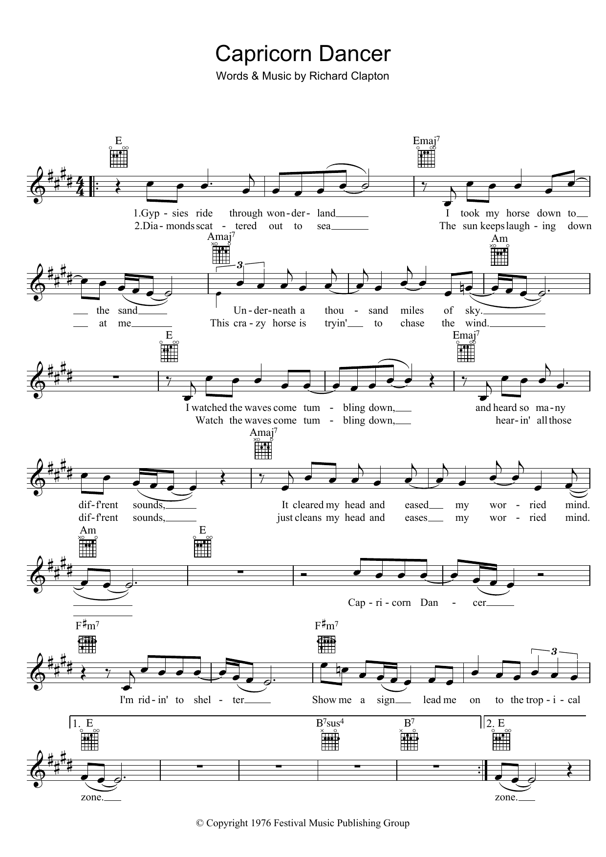 Richard Clapton Capricorn Dancer sheet music notes and chords arranged for Lead Sheet / Fake Book