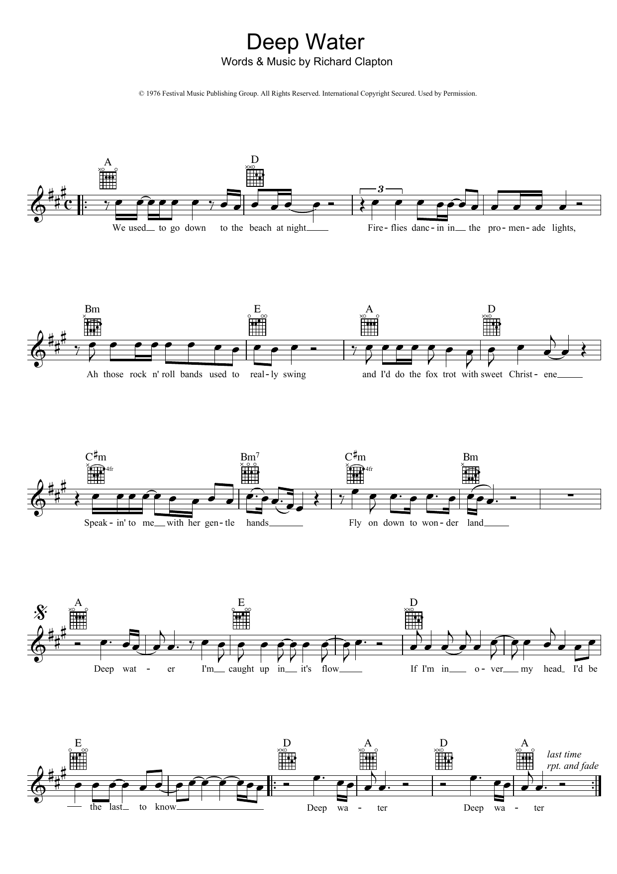Richard Clapton Deep Water sheet music notes and chords arranged for Lead Sheet / Fake Book